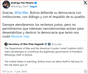 Paz: “No permitiremos que intereses narcoterroristas actúen para desestabilizar”