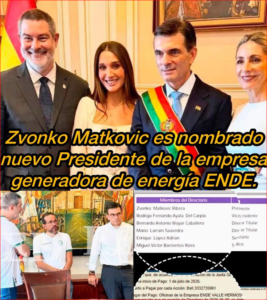 DESIGNACIÓN DE ZVONKO MATKOVIC EN ENDE GENERA DEBATE POR SU CARGO COMO ASAMBLEÍSTA
