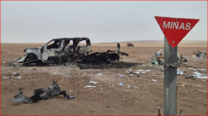 CAMIONETA QUEDA TOTALMENTE DESTRUIDA TRAS ACTIVAR UNA MINA ANTITANQUE EN LA FRONTERA ENTRE CHILE , PERÚ Y BOLIVIA